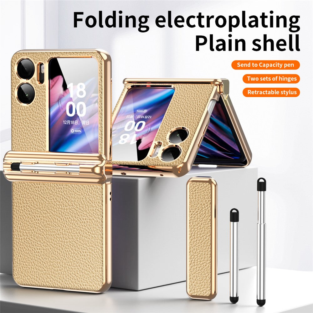 For Oppo Find N2 Flip 5G Hinge Protection Phone Case PU Leather+PC Folding Cover with Pen