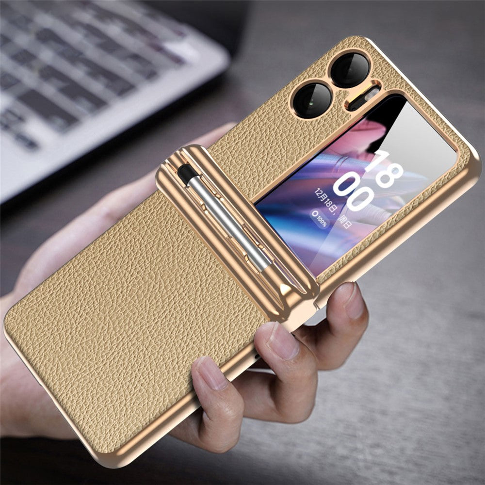 For Oppo Find N2 Flip 5G Hinge Protection Phone Case PU Leather+PC Folding Cover with Pen