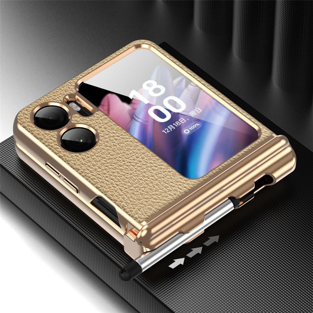 For Oppo Find N2 Flip 5G Hinge Protection Phone Case PU Leather+PC Folding Cover with Pen