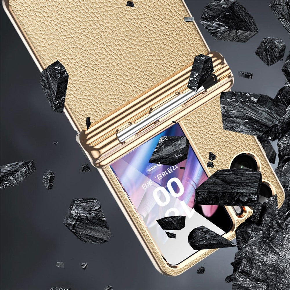 For Oppo Find N2 Flip 5G Hinge Protection Phone Case PU Leather+PC Folding Cover with Pen