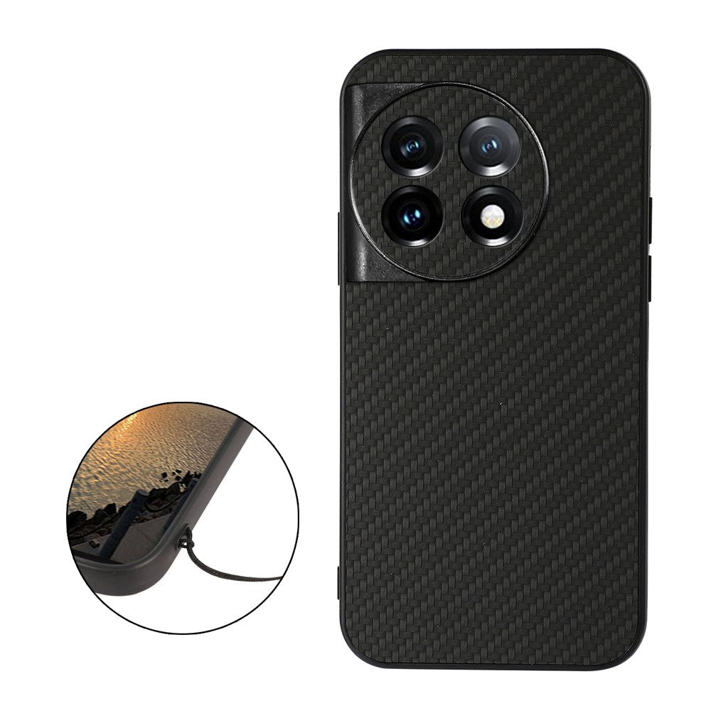 OnePlus 11 5G, kolfibertexturerat mobilskal, fallskyddande PU-läderbelagt TPU-fodral