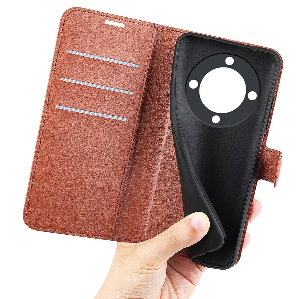 For Honor X9a 5G Leather Phone Case Stand Wallet Litchi Texture Full Protection Phone Cover