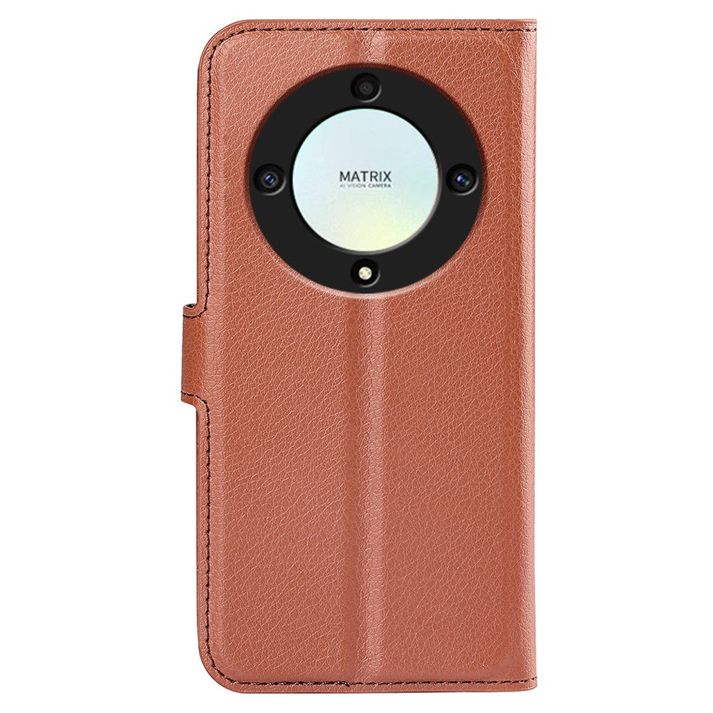 For Honor X9a 5G Leather Phone Case Stand Wallet Litchi Texture Full Protection Phone Cover