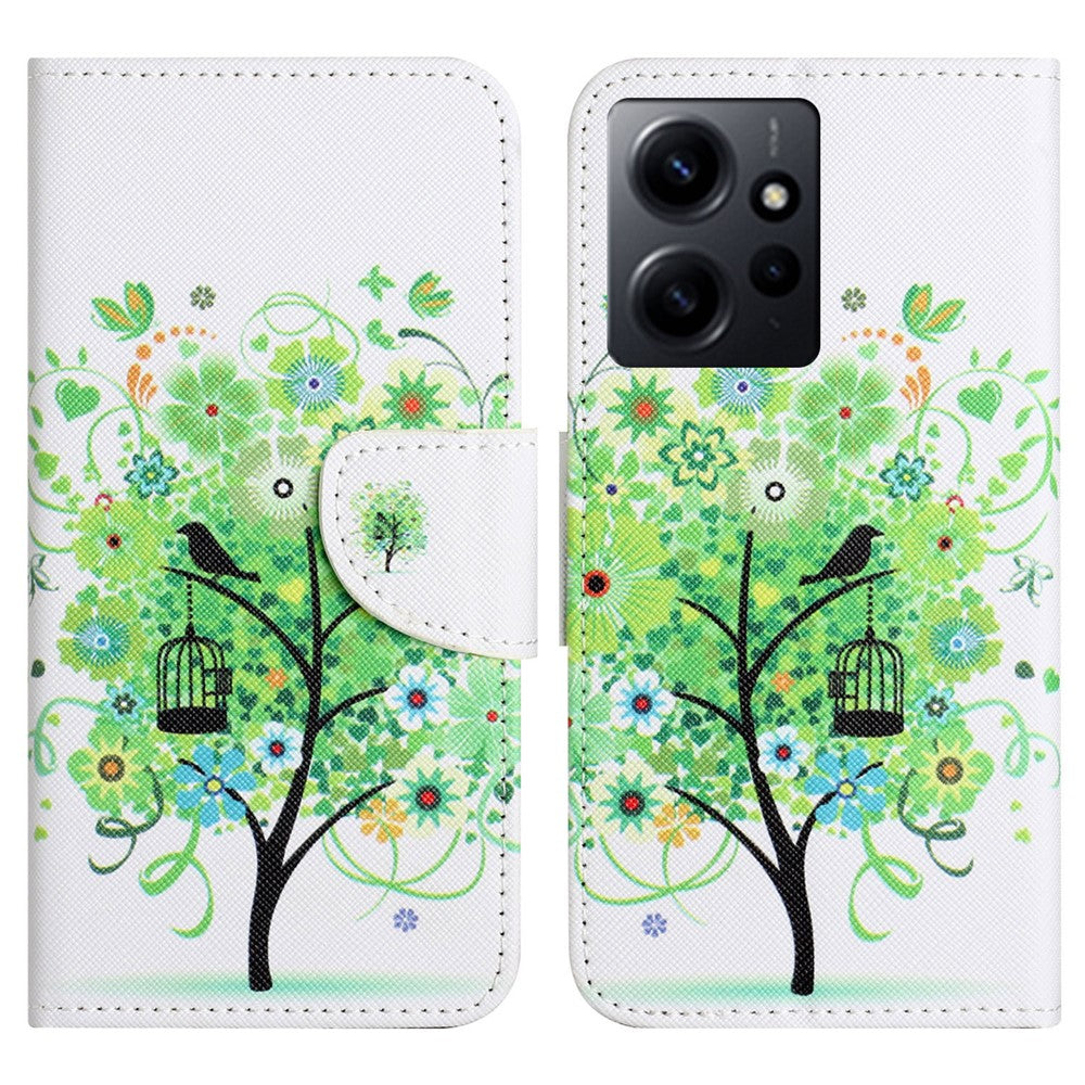 Xiaomi Redmi Note 12 4G stativmobil läderfodral plånbok mönster tryck mobilskydd