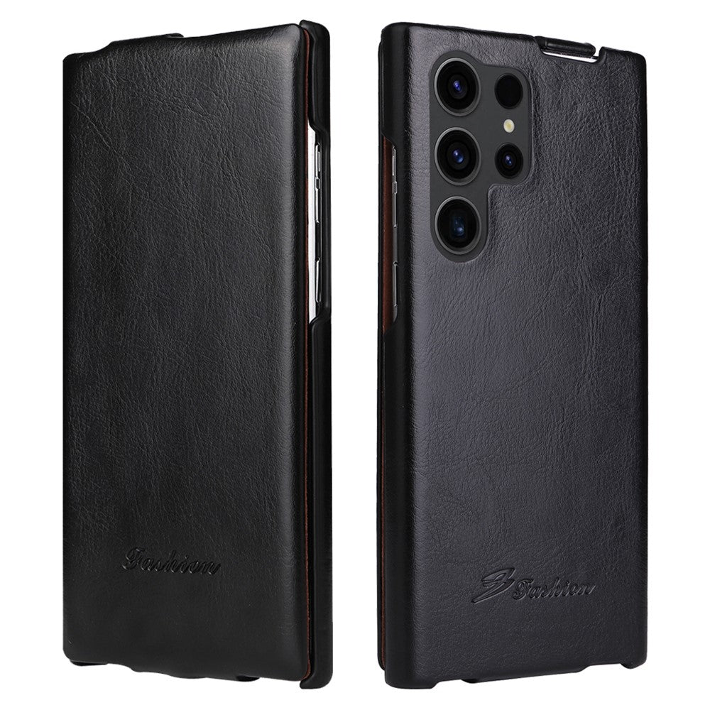 Vertical Flip Cover for Samsung Galaxy S23 Ultra , PC+PU Leather Crazy Horse Texture Phone Shell Case