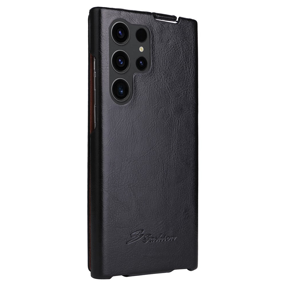 Vertical Flip Cover for Samsung Galaxy S23 Ultra , PC+PU Leather Crazy Horse Texture Phone Shell Case