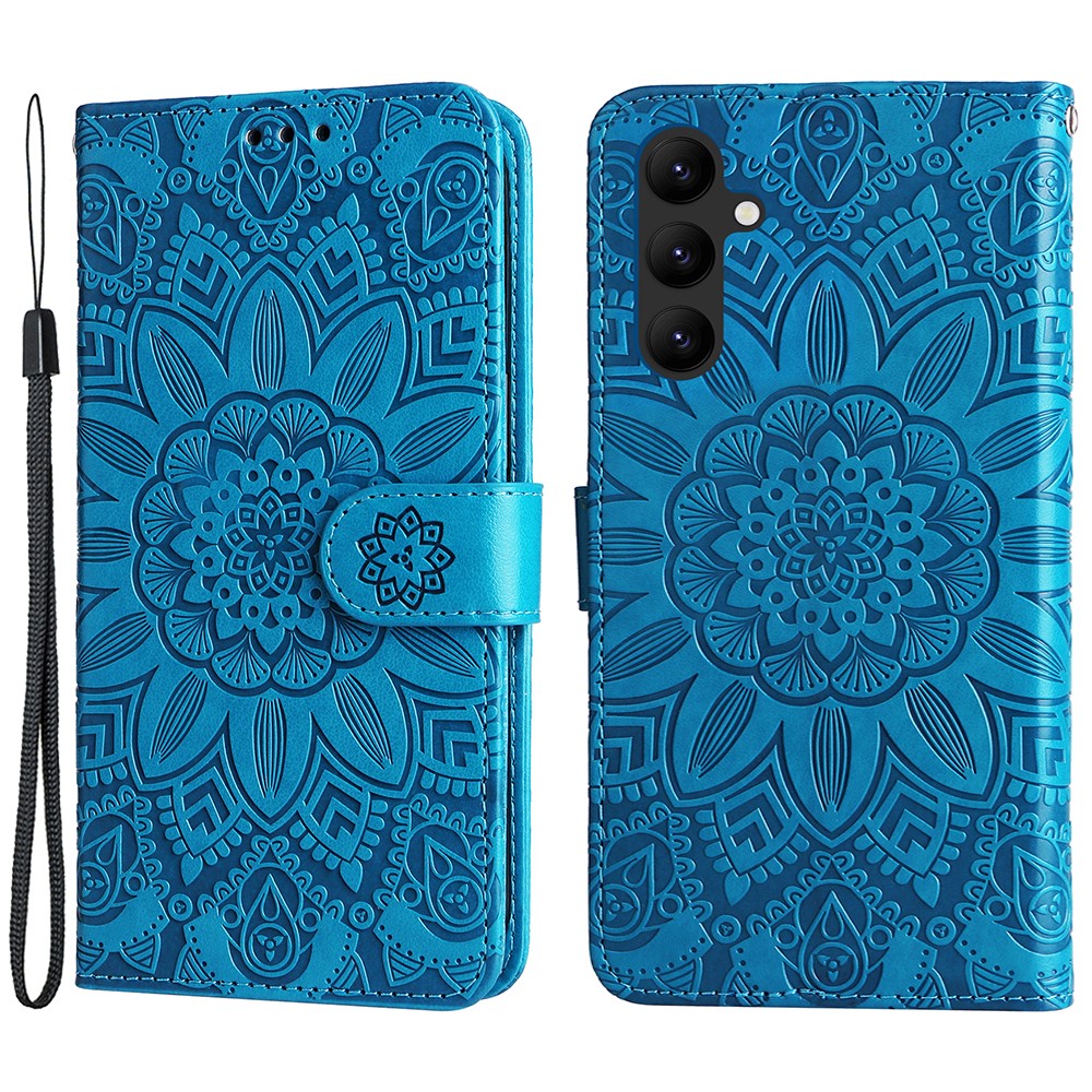 Leather Phone Case for Samsung Galaxy A24 4G (162.1 x 77.6 x 8.3mm) , Stand Wallet Sunflower Imprinted Cover with Hand Strap