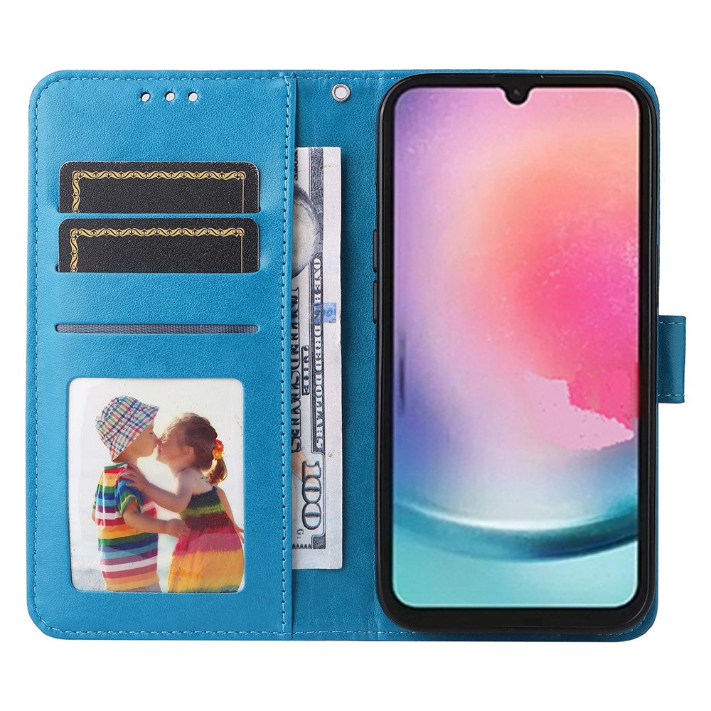 Leather Phone Case for Samsung Galaxy A24 4G (162.1 x 77.6 x 8.3mm) , Stand Wallet Sunflower Imprinted Cover with Hand Strap