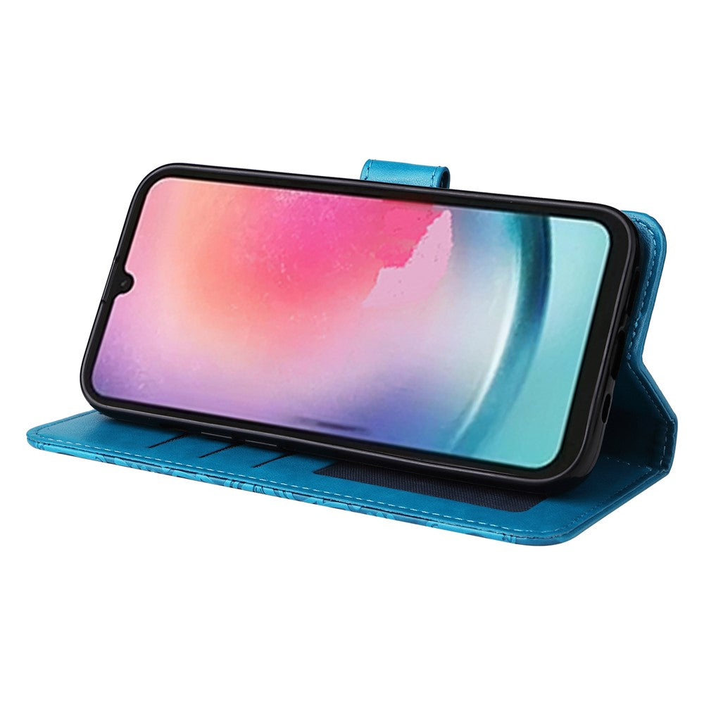Leather Phone Case for Samsung Galaxy A24 4G (162.1 x 77.6 x 8.3mm) , Stand Wallet Sunflower Imprinted Cover with Hand Strap