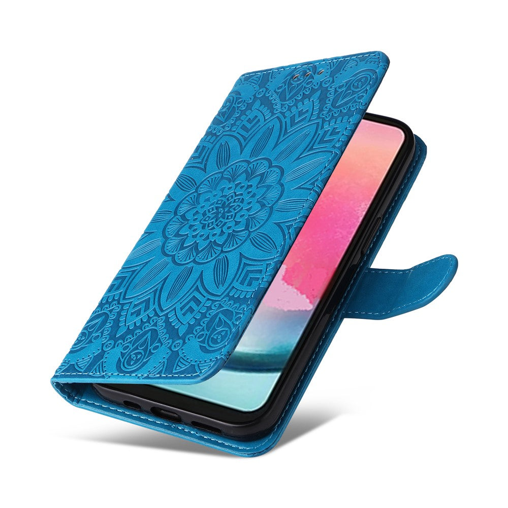 Leather Phone Case for Samsung Galaxy A24 4G (162.1 x 77.6 x 8.3mm) , Stand Wallet Sunflower Imprinted Cover with Hand Strap