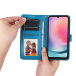 Leather Phone Case for Samsung Galaxy A24 4G (162.1 x 77.6 x 8.3mm) , Stand Wallet Sunflower Imprinted Cover with Hand Strap