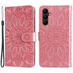 Leather Phone Case for Samsung Galaxy A24 4G (162.1 x 77.6 x 8.3mm) , Stand Wallet Sunflower Imprinted Cover with Hand Strap