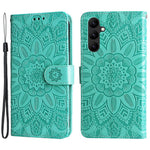 Leather Phone Case for Samsung Galaxy A24 4G (162.1 x 77.6 x 8.3mm) , Stand Wallet Sunflower Imprinted Cover with Hand Strap