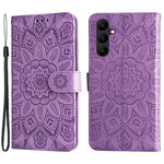 Leather Phone Case for Samsung Galaxy A24 4G (162.1 x 77.6 x 8.3mm) , Stand Wallet Sunflower Imprinted Cover with Hand Strap