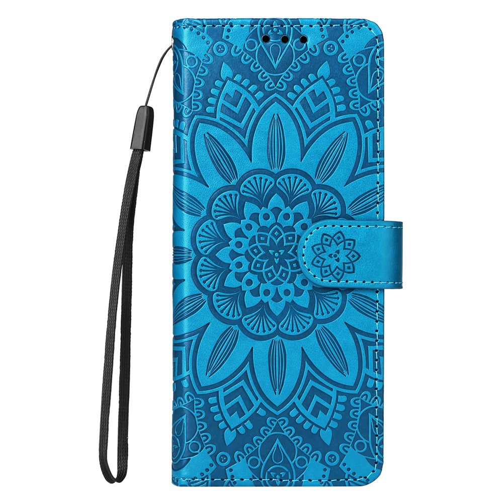 For Samsung Galaxy Z Fold3 5G Wallet Phone Case Stand Sunflower Imprinted Leather Folding Phone Cover with Strap