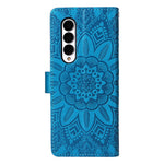For Samsung Galaxy Z Fold3 5G Wallet Phone Case Stand Sunflower Imprinted Leather Folding Phone Cover with Strap
