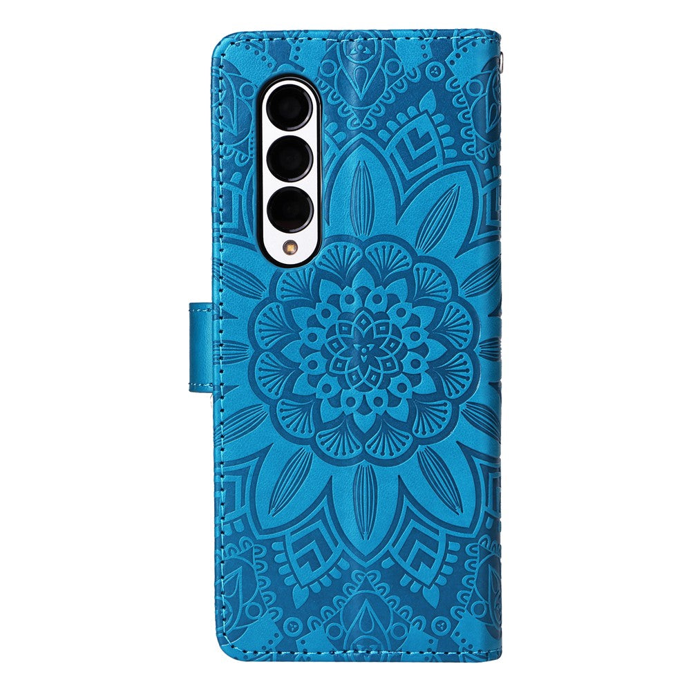 For Samsung Galaxy Z Fold3 5G Wallet Phone Case Stand Sunflower Imprinted Leather Folding Phone Cover with Strap