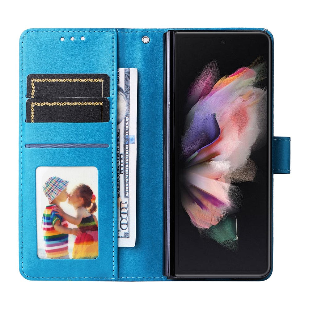 For Samsung Galaxy Z Fold3 5G Wallet Phone Case Stand Sunflower Imprinted Leather Folding Phone Cover with Strap