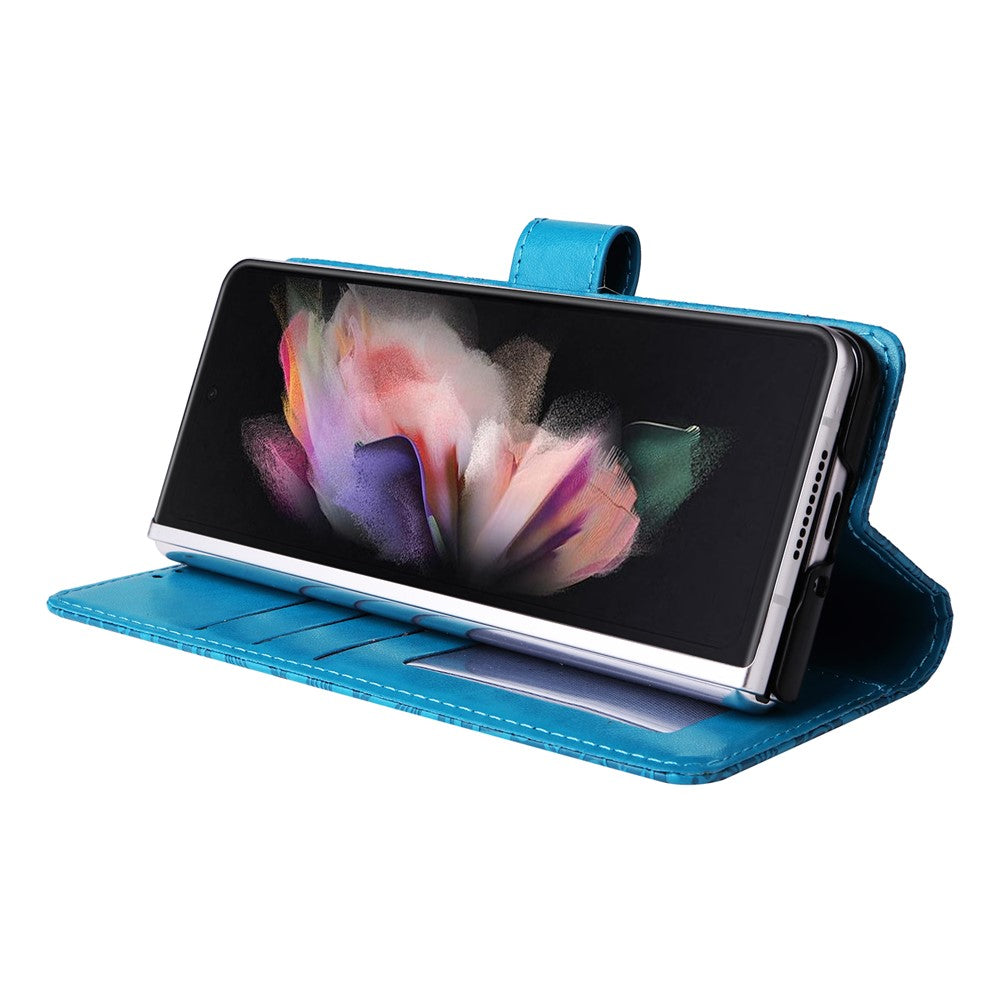 For Samsung Galaxy Z Fold3 5G Wallet Phone Case Stand Sunflower Imprinted Leather Folding Phone Cover with Strap
