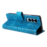 For Samsung Galaxy Z Fold3 5G Wallet Phone Case Stand Sunflower Imprinted Leather Folding Phone Cover with Strap