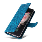 For Samsung Galaxy Z Fold3 5G Wallet Phone Case Stand Sunflower Imprinted Leather Folding Phone Cover with Strap