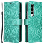 For Samsung Galaxy Z Fold3 5G Wallet Phone Case Stand Sunflower Imprinted Leather Folding Phone Cover with Strap
