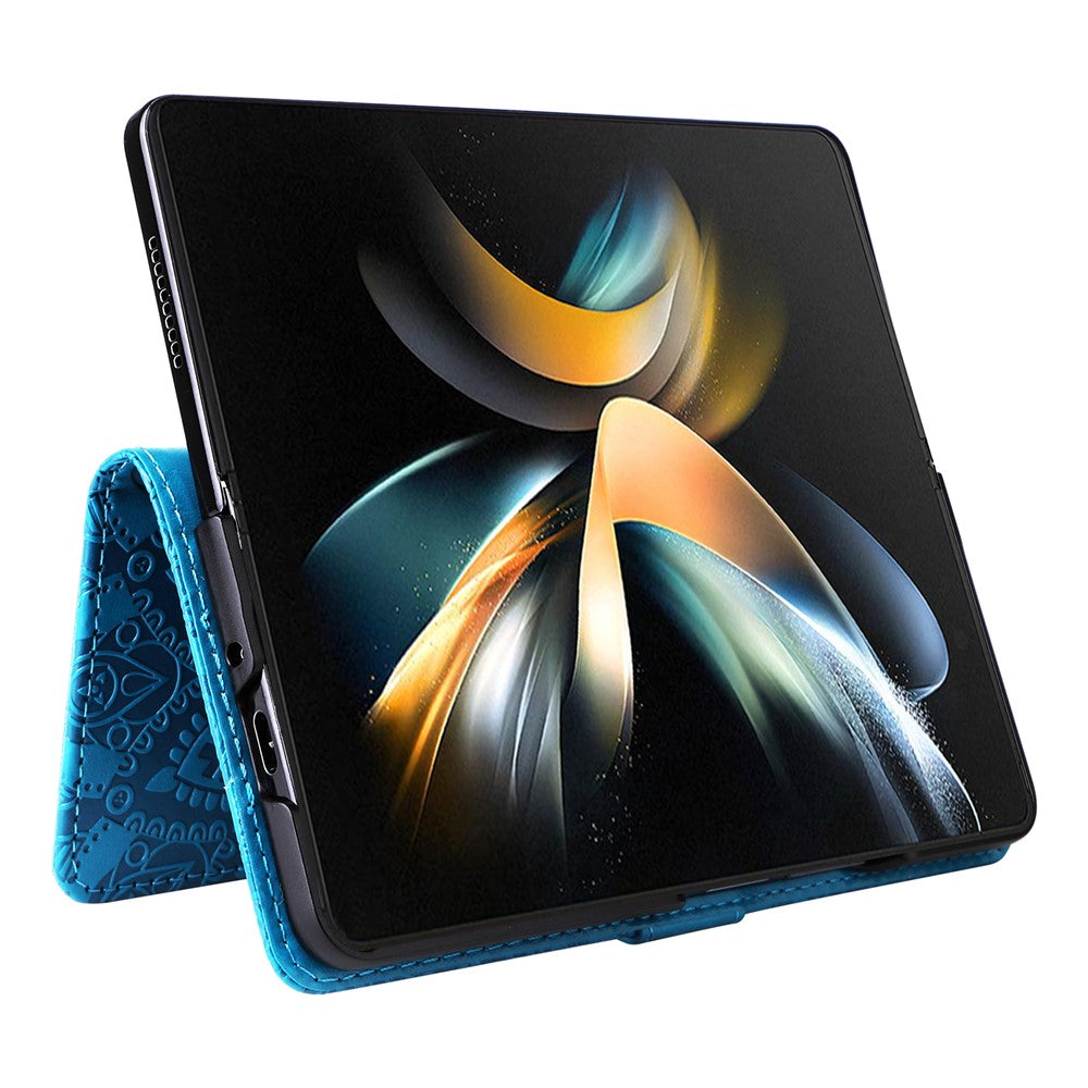 For Samsung Galaxy Z Fold4 5G Leather Stand Phone Case Sunflower Imprinted Wallet Folding Phone Cover with Strap