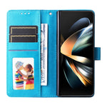 For Samsung Galaxy Z Fold4 5G Leather Stand Phone Case Sunflower Imprinted Wallet Folding Phone Cover with Strap