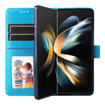 For Samsung Galaxy Z Fold4 5G Leather Stand Phone Case Sunflower Imprinted Wallet Folding Phone Cover with Strap
