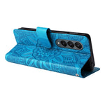 For Samsung Galaxy Z Fold4 5G Leather Stand Phone Case Sunflower Imprinted Wallet Folding Phone Cover with Strap