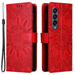 For Samsung Galaxy Z Fold4 5G Leather Stand Phone Case Sunflower Imprinted Wallet Folding Phone Cover with Strap