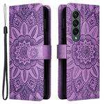 For Samsung Galaxy Z Fold4 5G Leather Stand Phone Case Sunflower Imprinted Wallet Folding Phone Cover with Strap