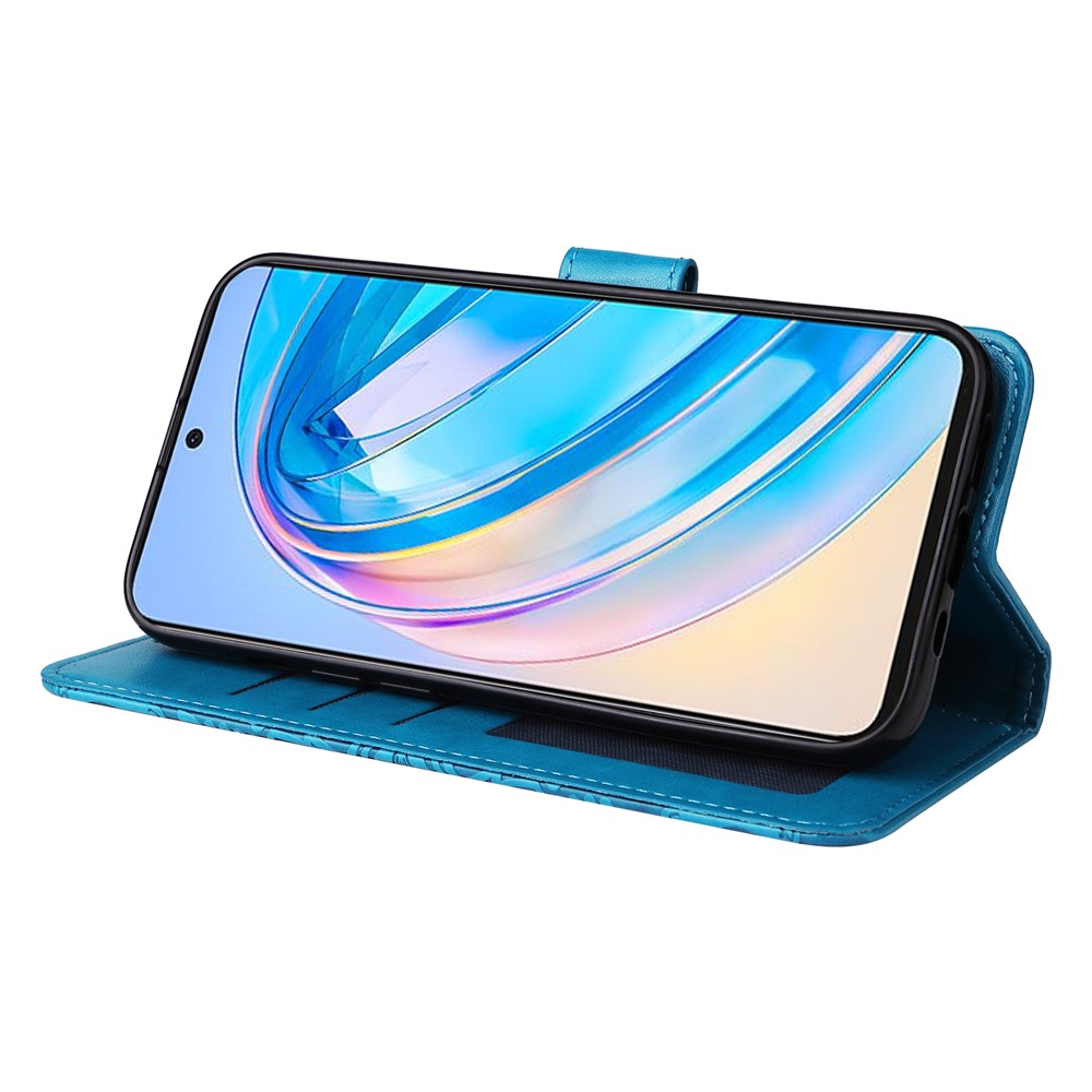 For Honor X8a 4G PU Leather Phone Wallet Case Stand Sunflower Imprinted Phone Cover with Hand Strap