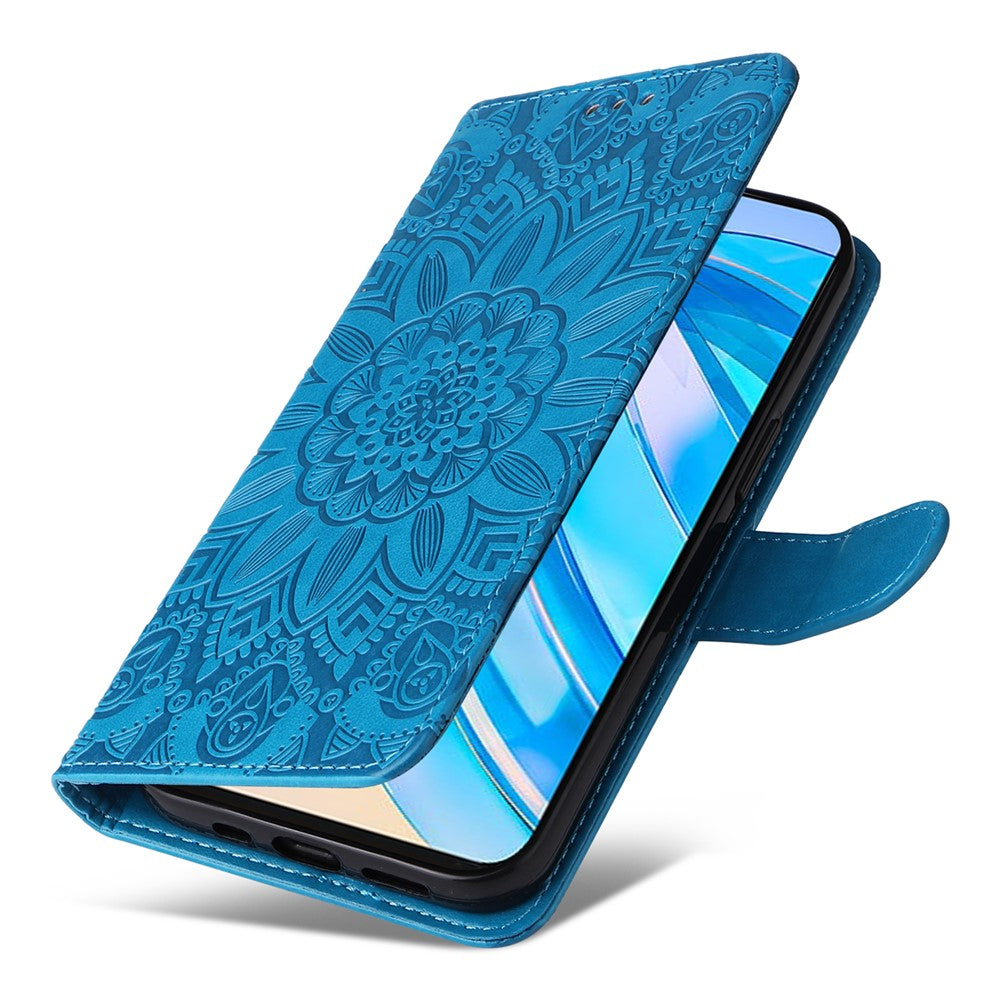 For Honor X8a 4G PU Leather Phone Wallet Case Stand Sunflower Imprinted Phone Cover with Hand Strap