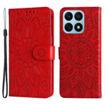 For Honor X8a 4G PU Leather Phone Wallet Case Stand Sunflower Imprinted Phone Cover with Hand Strap