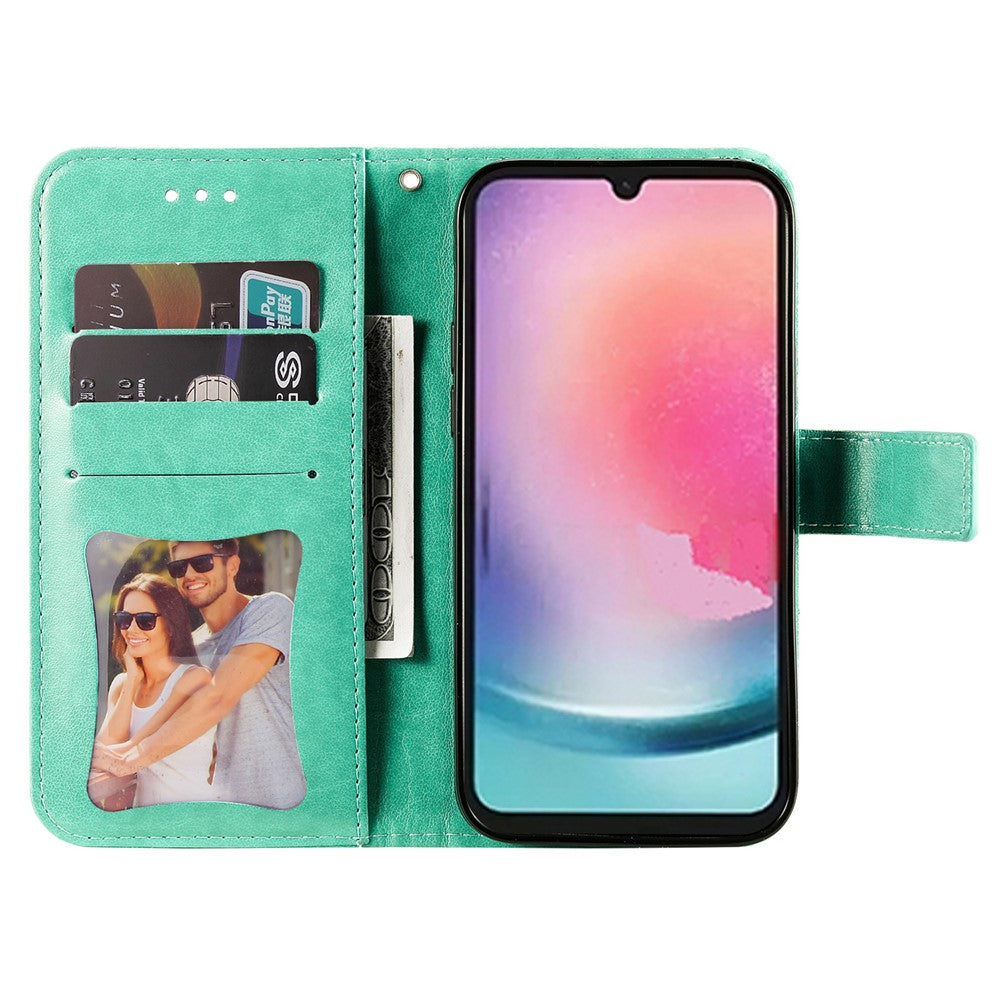 For Samsung Galaxy A24 4G (162.1 x 77.6 x 8.3mm) Case Floral Pattern PU Leather Wallet Stand Phone Cover