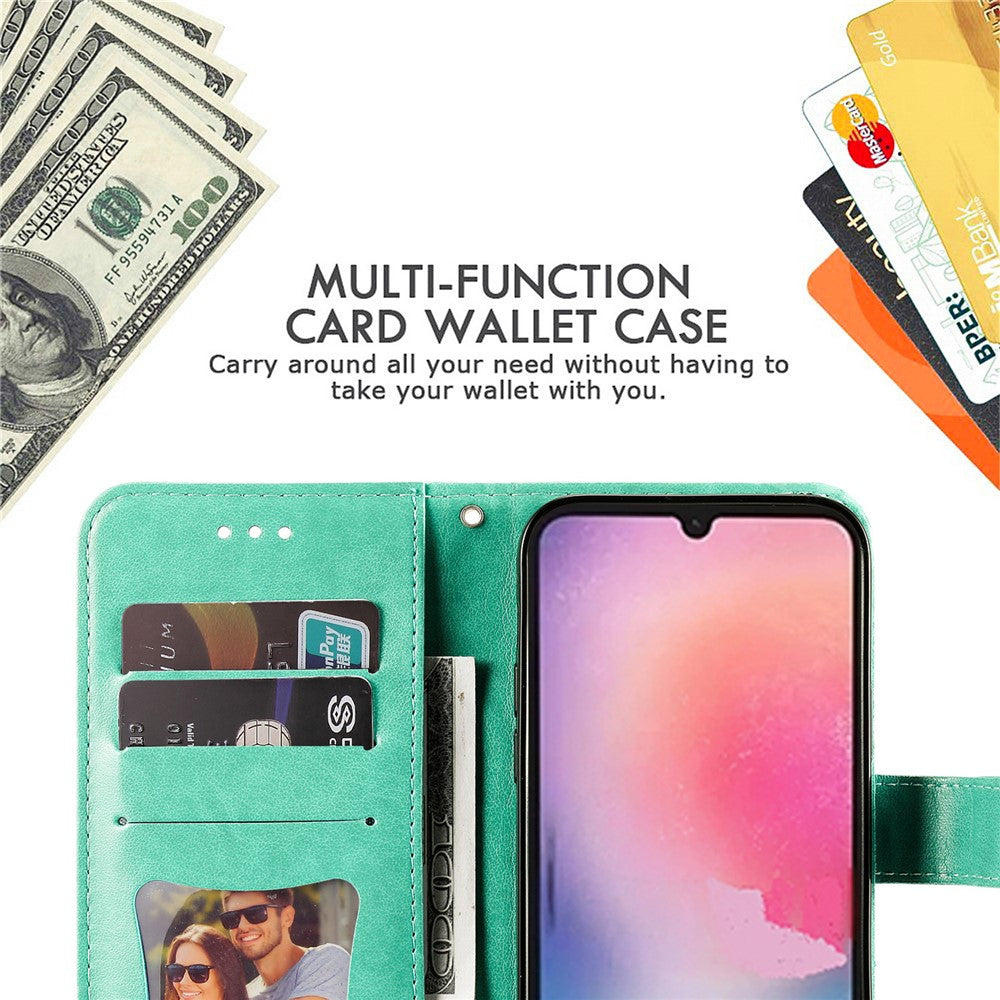 For Samsung Galaxy A24 4G (162.1 x 77.6 x 8.3mm) Case Floral Pattern PU Leather Wallet Stand Phone Cover