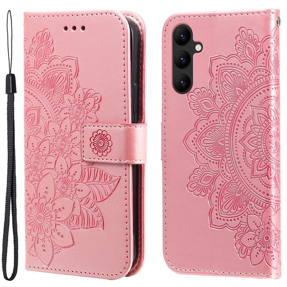 For Samsung Galaxy A24 4G (162.1 x 77.6 x 8.3mm) Case Floral Pattern PU Leather Wallet Stand Phone Cover