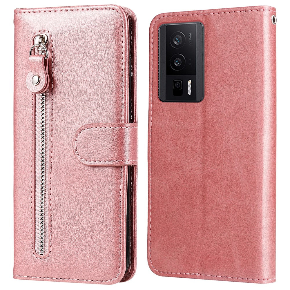 Xiaomi Poco F5 Pro 5G / Redmi K60 Pro 5G / K60 5G Blixtlåsficka mobilskal Kalvstruktur PU-läder Stativ Plånboksfodral