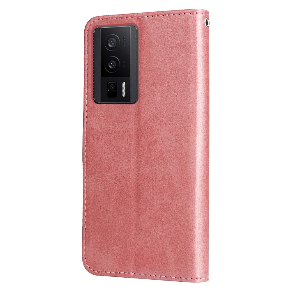 Xiaomi Poco F5 Pro 5G / Redmi K60 Pro 5G / K60 5G Blixtlåsficka mobilskal Kalvstruktur PU-läder Stativ Plånboksfodral