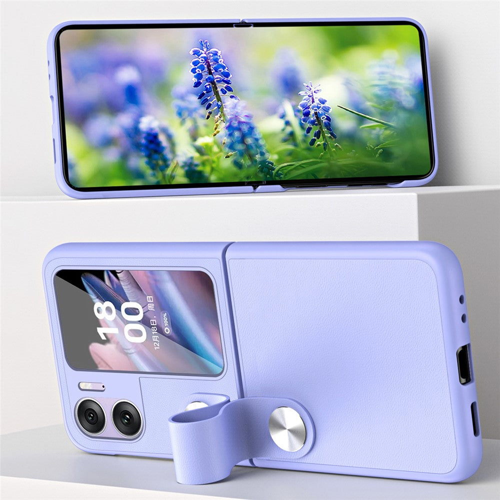 For Oppo Find N2 Flip 5G Case Finger Strap Holder Flip Phone Case PU Leather PC Cover with Kickstand