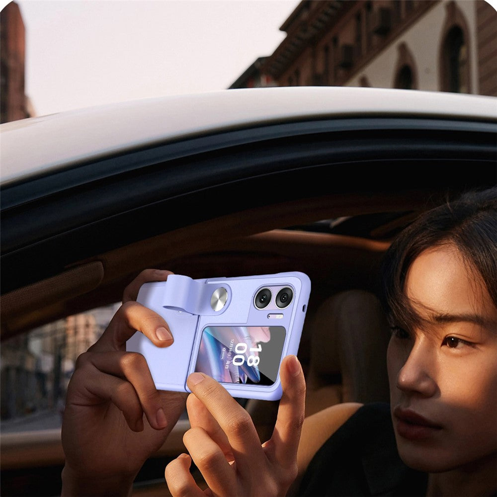 For Oppo Find N2 Flip 5G Case Finger Strap Holder Flip Phone Case PU Leather PC Cover with Kickstand