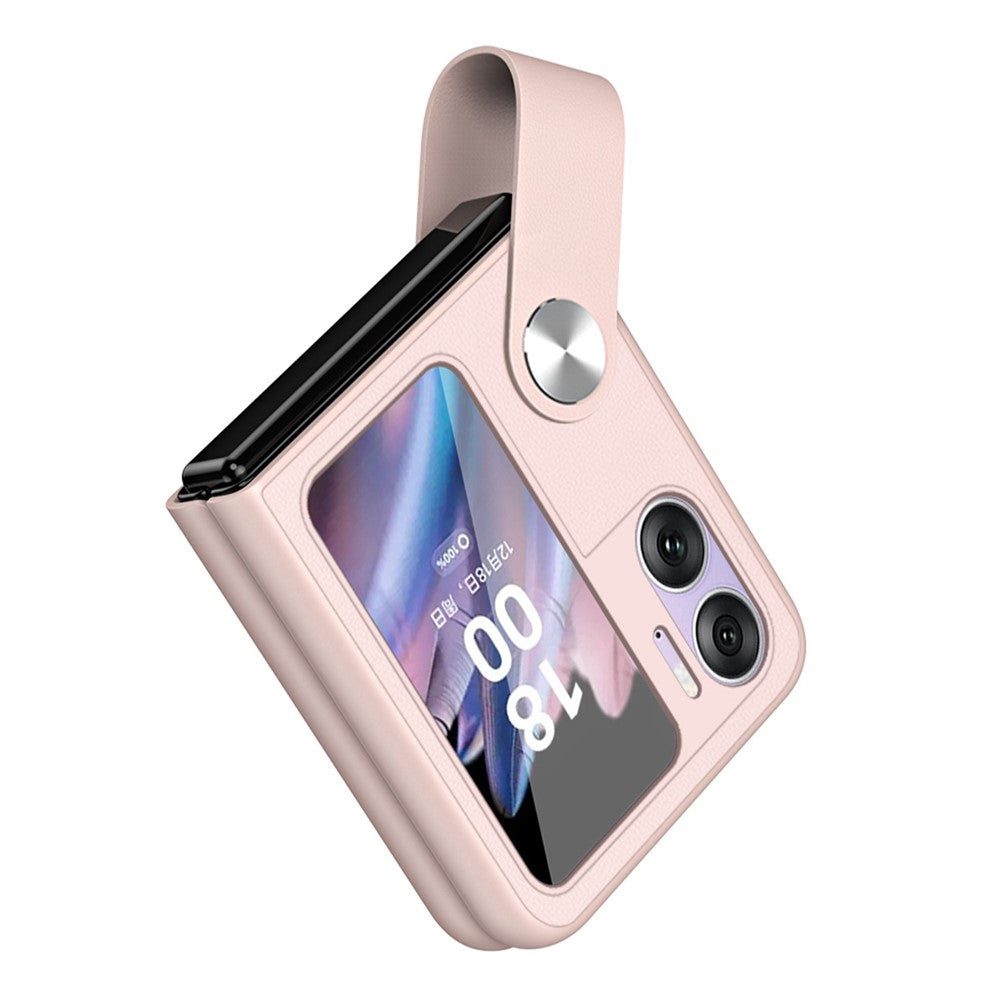For Oppo Find N2 Flip 5G Case Finger Strap Holder Flip Phone Case PU Leather PC Cover with Kickstand