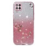 KADEM For Samsung Galaxy A42 5G / M42 5G Gradient Glitter Powder TPU Cover Rhinestone Decor Flower Pattern Anti-drop Protective Case