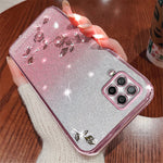 KADEM For Samsung Galaxy A42 5G / M42 5G Gradient Glitter Powder TPU Cover Rhinestone Decor Flower Pattern Anti-drop Protective Case