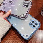KADEM For Samsung Galaxy A42 5G / M42 5G Gradient Glitter Powder TPU Cover Rhinestone Decor Flower Pattern Anti-drop Protective Case