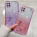 KADEM For Samsung Galaxy A42 5G / M42 5G Gradient Glitter Powder TPU Cover Rhinestone Decor Flower Pattern Anti-drop Protective Case