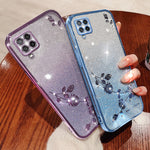 KADEM For Samsung Galaxy A42 5G / M42 5G Gradient Glitter Powder TPU Cover Rhinestone Decor Flower Pattern Anti-drop Protective Case