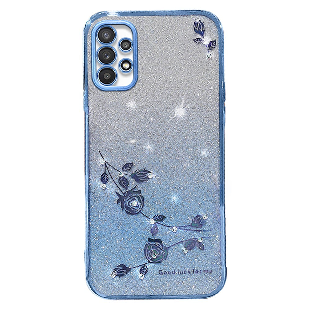 KADEM Slim-Fit-mobilcover med rhinstensdekor til Samsung Galaxy A33 5G, TPU-cover med gradientglitter og pudderblomst