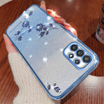 KADEM For Samsung Galaxy A52 4G / A52s 5G / A52 5G Rhinestone Decor Gradient Glitter Powder TPU Cover Flower Pattern Phone Case